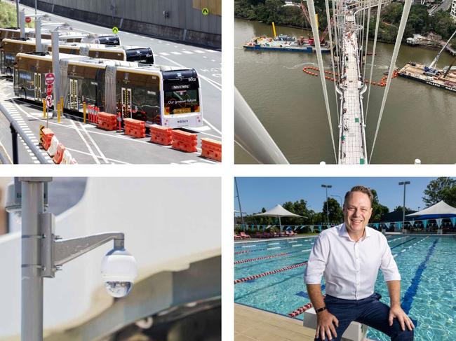 There's money for Metro charging stations, the Kangaroo Point green bridge, public pool subsidies and more CCTV cameras in the 2024 Brisbane City Council Budget.