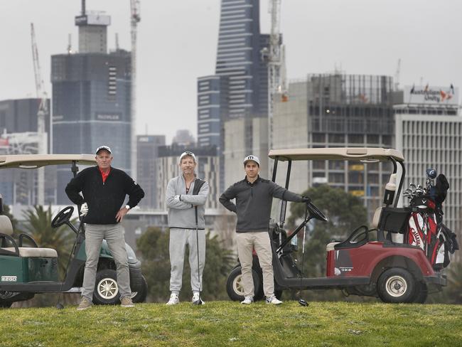 Barry Riordan, Ashley Sievwright and Jay Ting are taking the high ground in saving their golf course. Picture: David Caird