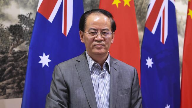 Chinese ambassador to Australia Cheng Jingye poses for photographs after holding a press conference at the ambassador's residence in Canberra last year. Picture: AAP