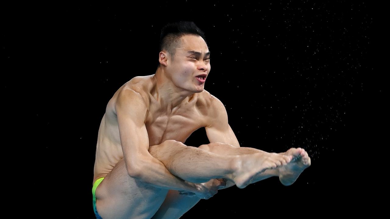 Shixin Li in action during the 1m platform. Picture: Quinn Rooney/Getty Images