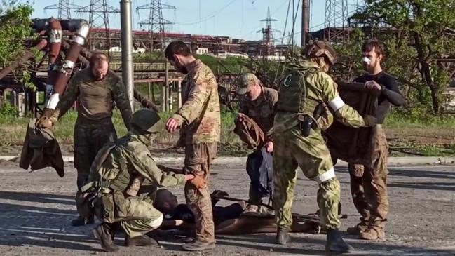 Video released by the Russian Defence Ministry shows Ukrainian service members after surrendering the Azovstal steel plant in Mariupol. Picture: AFP.