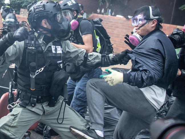 A small group of protesters will not leave a university campus because they would face arrest and police have set up a cordon around the area to prevent anyone from escaping Picture: Getty Images