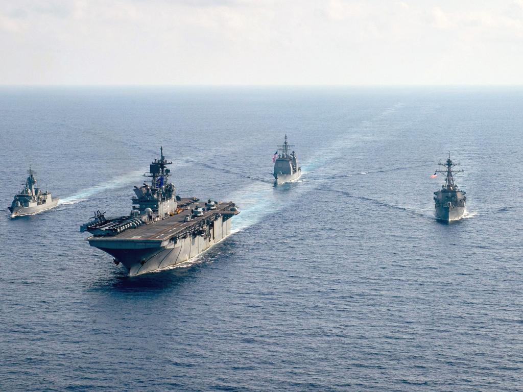 Ships from the US and Australian navy patrolling the South China Sea. Picture: Mass Communication Specialist 3rd Class Nicholas Huynh/Released