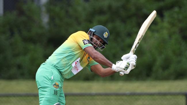 Dimuth Karunaratne of Endeavour Hills plays a shot through the leg side. Photo: Hamish Blair