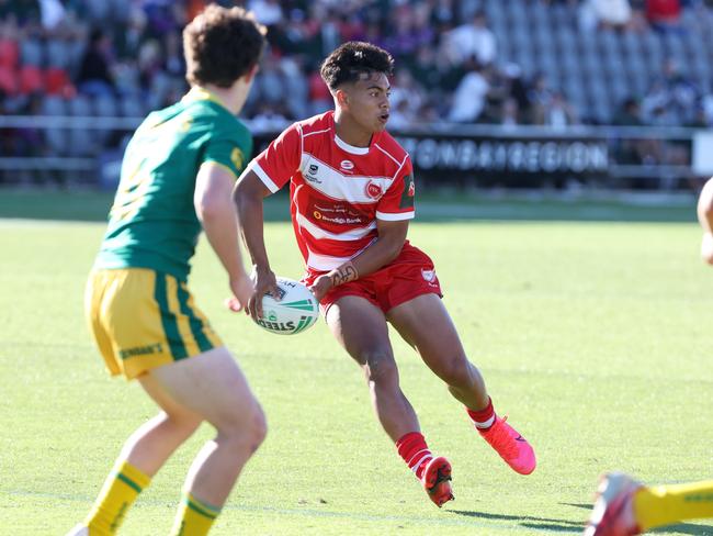 PBC 1.  Keano Kini, Queensland Schoolboy Phil Hall Cup rugby league grand final between Palm beach Currumbin SHS and St Brendan's College, Redcliffe. Picture: Liam Kidston