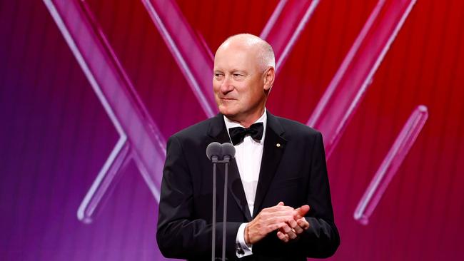 MELBOURNE, AUSTRALIA – NOVEMBER 27: Richard Goyder, Chairman of the AFL speaks during the 2023 W Awards at Crown Palladium on November 27, 2023 in Melbourne, Australia. (Photo by Dylan Burns/AFL Photos