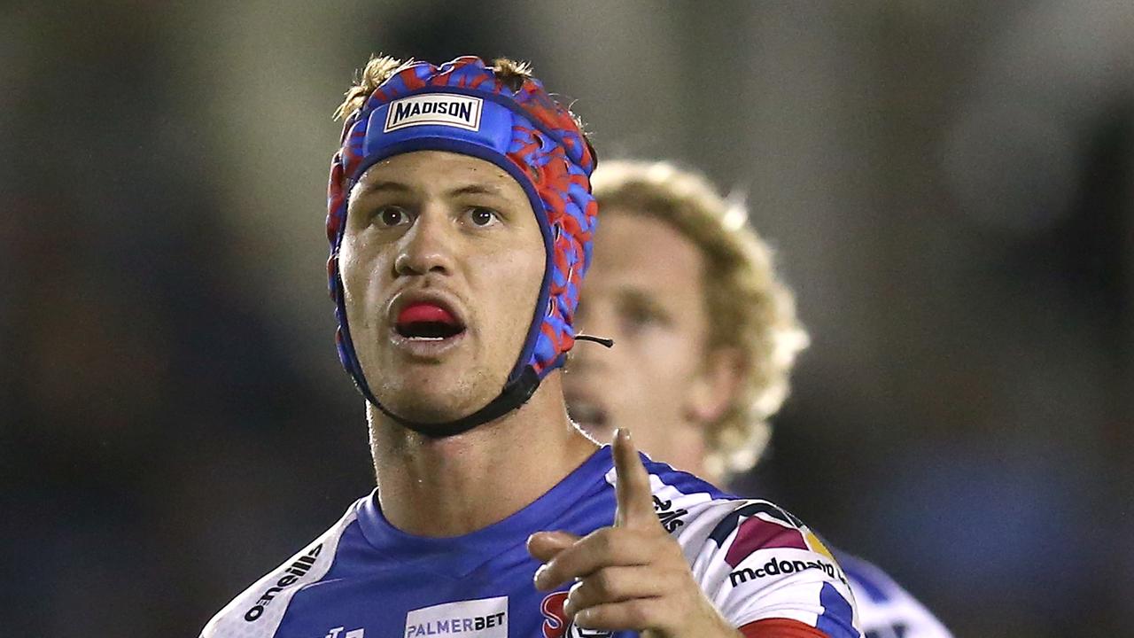 SYDNEY, AUSTRALIA - APRIL 01: Kalyn Ponga of the Knights reacts during the round four NRL match between the Cronulla Sharks and the Newcastle Knights at PointsBet Stadium on April 01, 2022, in Sydney, Australia. (Photo by Jason McCawley/Getty Images)
