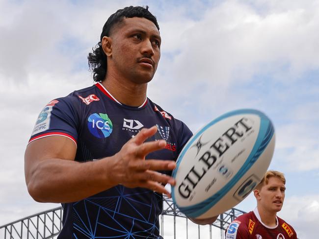 SYDNEY, AUSTRALIA - FEBRUARY 15: Rob Leota of the Melbourne Rebels throws the ball during the 2023 Super Rugby Pacific Season Launch at Sydney Opera House on February 15, 2023 in Sydney, Australia. (Photo by Jenny Evans/Getty Images)