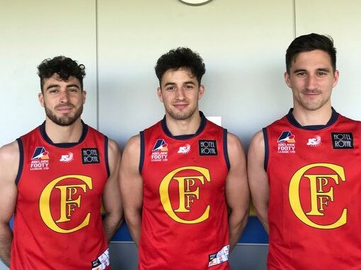 Flinders Park brothers Nic, James and Tom Schwarz. Nic (South Adelaide) and Tom (North Adelaide) signed at the Adelaide Footy League club last season after leaving the SANFL. Picture: Flinders Park Football Club