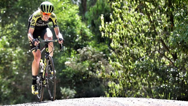 Lucy Kennedy of Michelton-Scott solos up the final climb to win the Herald Sun Tour. Picture: Michael Klein