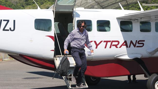 Skytrans co-owner Johnathan Thurston at Cairns Airport exiting a Cessna 208B Grand Caravan. Picture: Brendan Radke