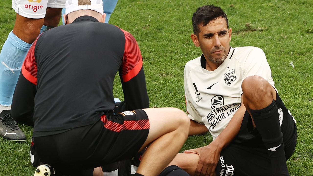 Juande of Adelaide United is seen after breaking his leg.