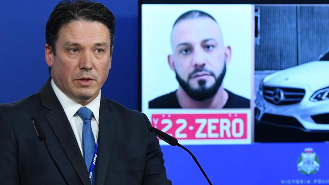 Victoria Police Homicide Squad Detective Inspector Tim Day appealing for Ricardo Barbaro to hand himself into police for questioning. Picture: AAP