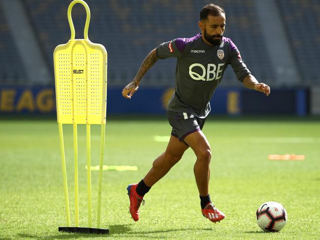PERTH, AUSTRALIA - MAY 15: Diego Castro in action during a Perth Glory A-League training session at Optus Stadium on May 15, 2019 in Perth, Australia. (Photo by Paul Kane/Getty Images)