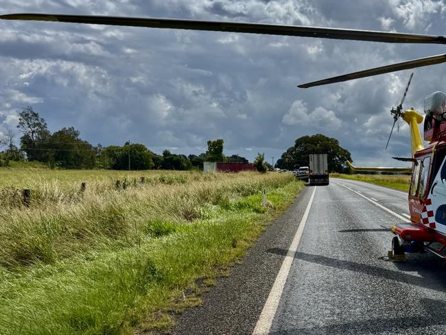 The Westpac Rescue Helicopter flew a woman in her 70s to the Gold Coast University hospital with serious head injuries after a two car crash near Ulmarra on Wednesday. Picture: Supplied