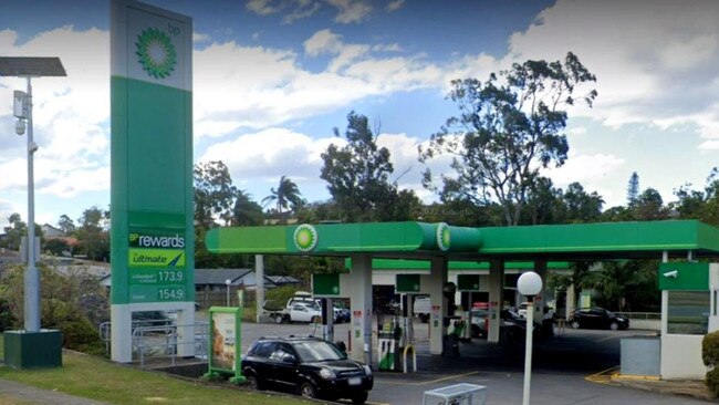 The Mercedes smashed into the doors of this petrol station.