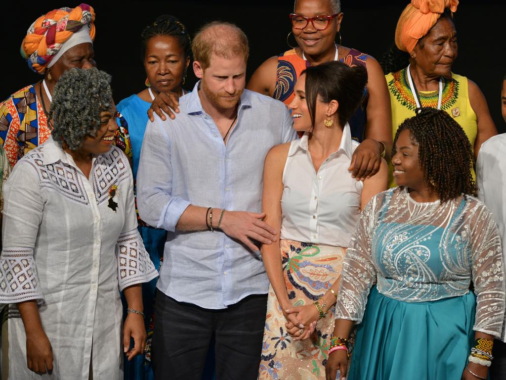 The Sussexes attended the Afro Women and Power Forum at the Municipal Theatre of Cali during a visit around Colombia. Picture: Getty Images