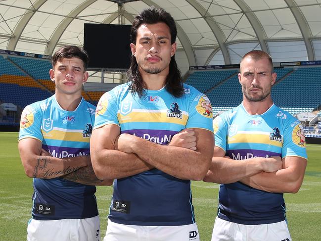 Gold Coast Titans at CBUS Stadium.  Jayden Campbell, Tino Fa'asuamaleaui, and Kieran Foran determined to keep CBUS as their house.  Picture Glenn Hampson