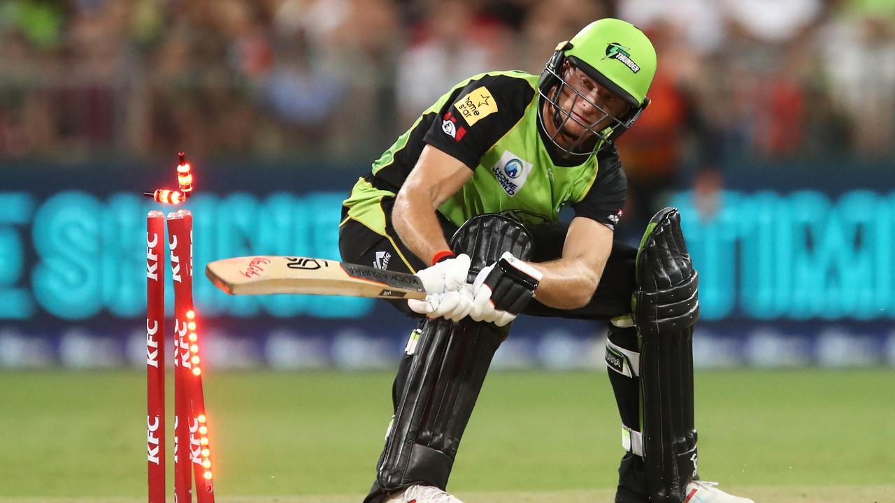 Jos Buttler is dismissed hit wicket against Perth. (AAP Image/Brendon Thorne)