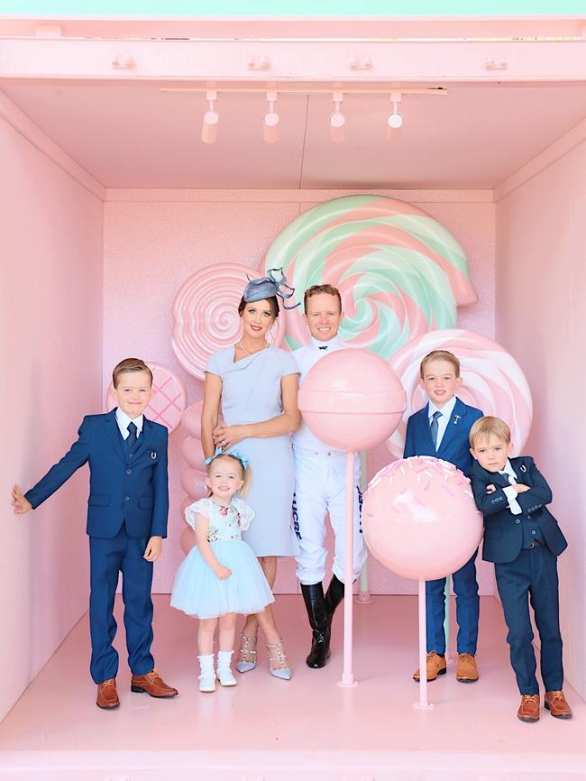 Kerrin McEvoy and wife Cathy with their children, Jake, Rhys, Charlie and Eva. Picture: KARON Photography