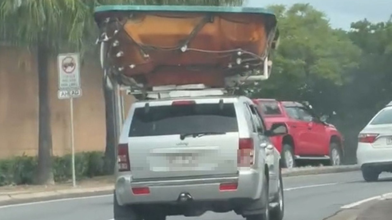 A driver has been filmed with a spa attached to their car roof. Picture: TikTok