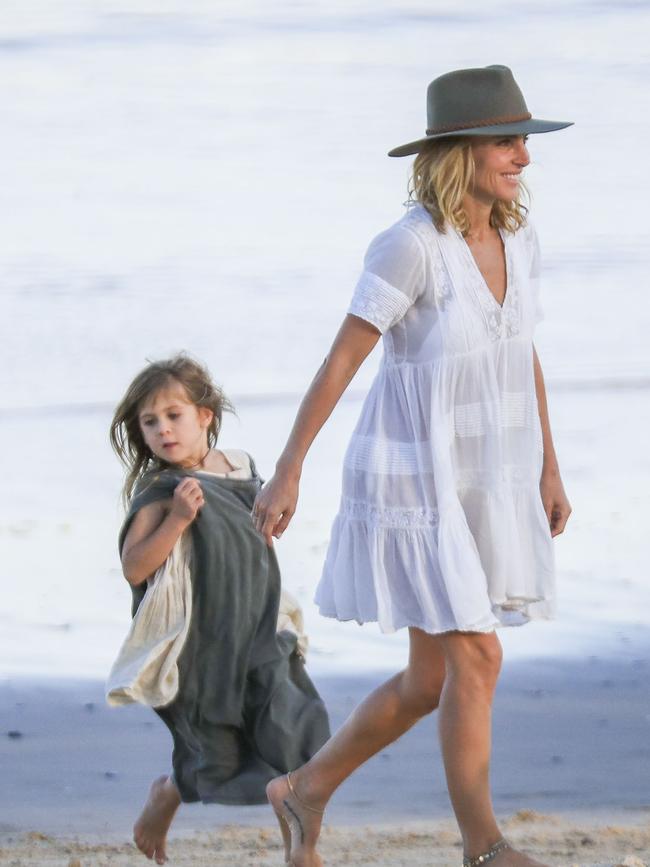 Elsa Pataky takes their children for a late afternoon play on the beach. Picture: Media. Mode. Com