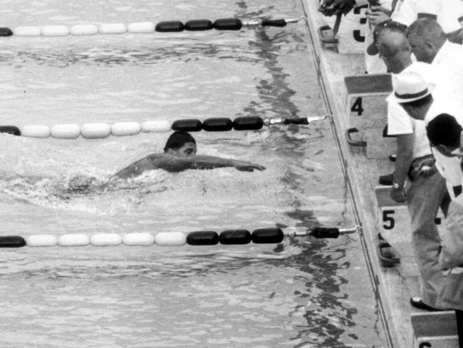 Swimmer John Konrads during the 400 yards freestyle at the 1960 Rome Olympic Games.