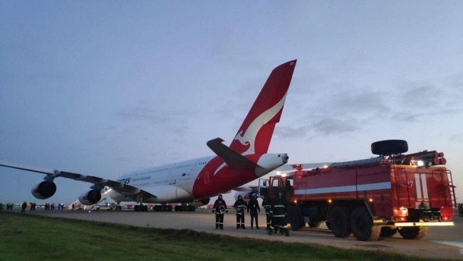 A Qantas Airbus A380 made an emergency landing in Baku, Azerbaijan on Friday. Picture:  Supplied