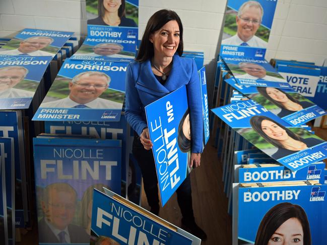 20/05/19 - Nicolle Flint Liberal member for Boothby at her campaign office  . Nadia Clancy has conceded defeat which means Nicolle retains the seat of Boothby.Picture: Tom Huntley