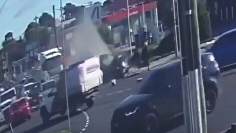 CCTV footage shows alleged offenders running from the scene of a car accident after shooting Sam Abdulrahim in Fawkner.