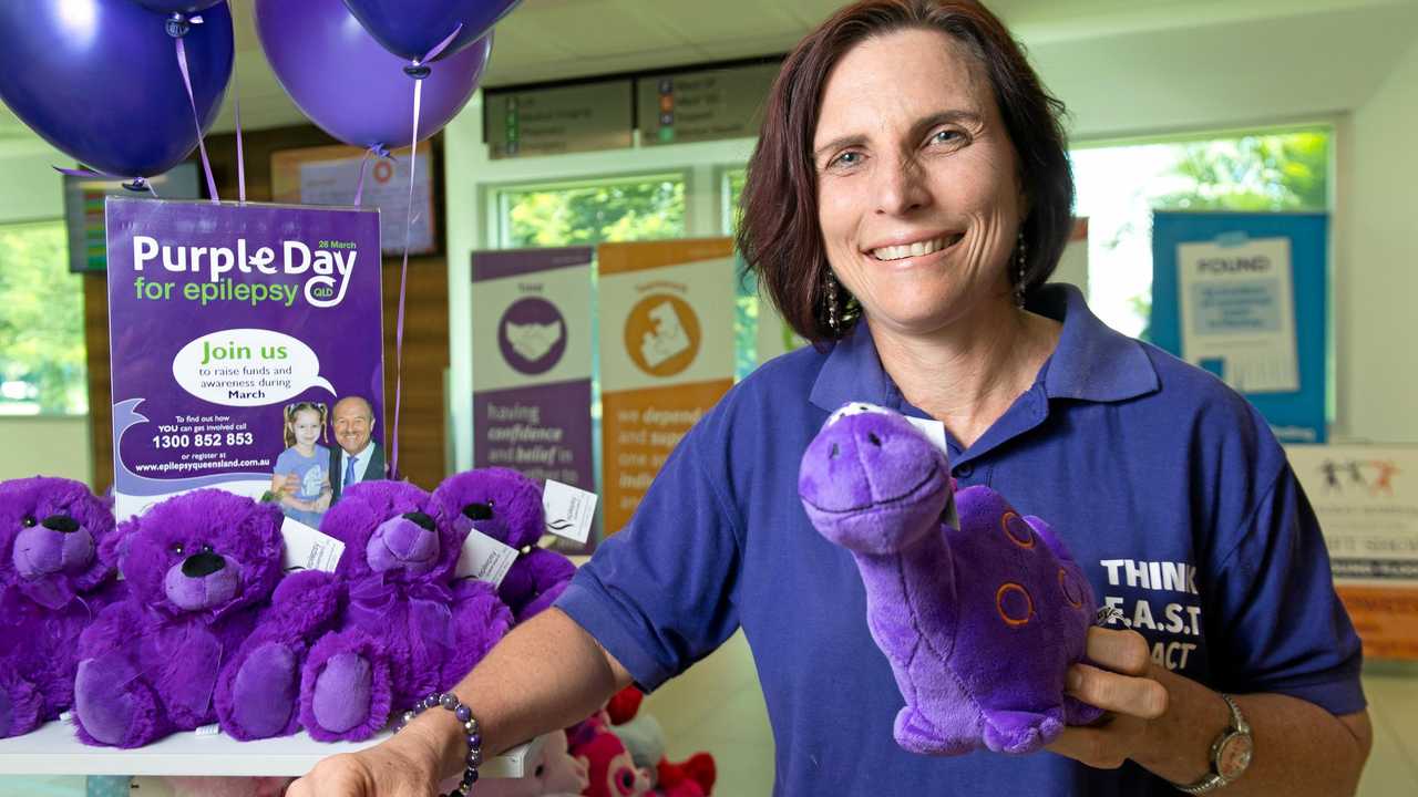 Joanne Scott was diagnosed with epilepsy when she was just 18-months-old. Now 45, Joanne is a strong advocate for Epilepsy Queensland and raising awareness. Purple Day is a worldwide campaign dedicated to increasing awareness and understanding of epilepsy. Picture: Emma Murray