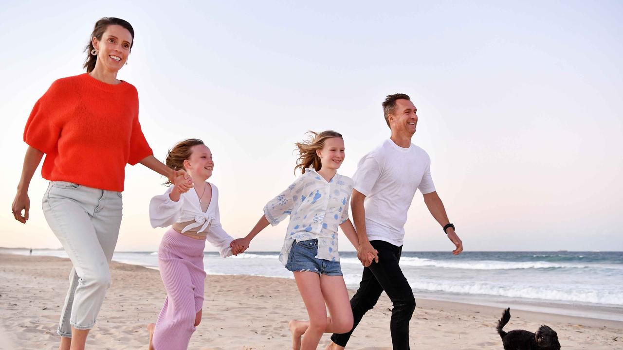 Ellie Degraeve with her family Grace, Harper and husband Murray Richards. Picture: Patrick Woods.