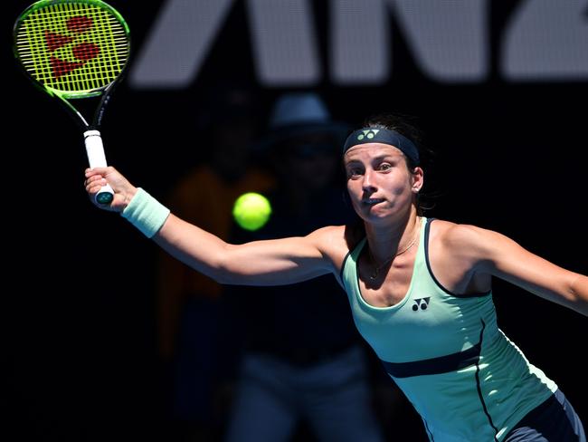 Anastasija Sevastova hits a return during her second-round match.