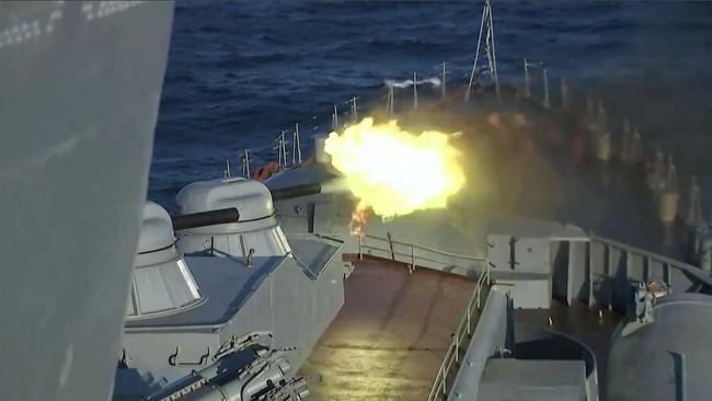 A "Moskva" Russian cruiser during the Black sea naval exercises. Picture: AFP