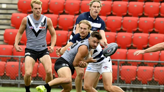 Players go toe-to-toe in AFLX. Picture: AAP Images