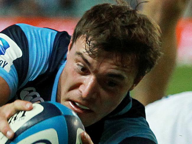 Super Rugby - NSW Waratahs v Stormers at Allianz Stadium, Sydney. Cam Crawford scores for the Waratahs.