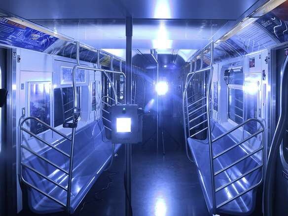 A train carriage in NYC with UV lighting. Picture: MTA New York City Transit