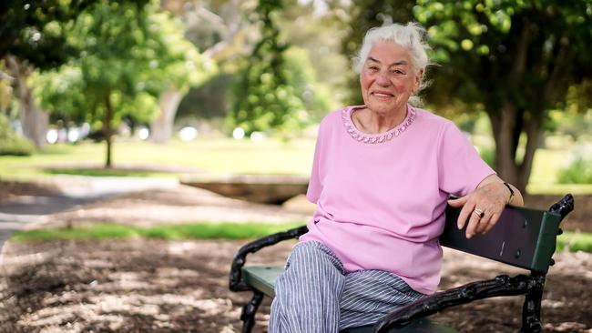 87-year-old DV survivor and pioneer activist Helen Oxenham at the parklands site near where a sculpture garden to commemorate DV victims will be built, photographed Saturday December 1, 2018 – pic AAP/MIKE BURTON