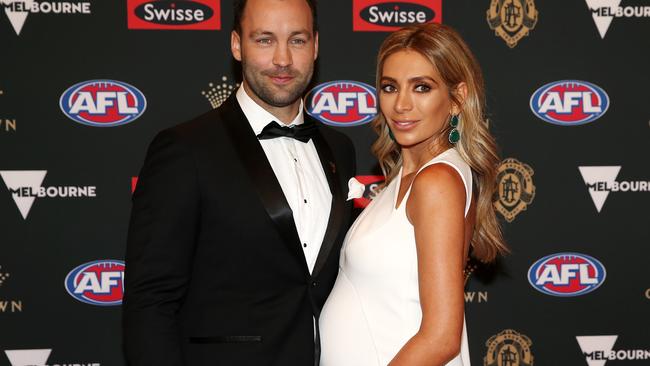 A pregnant Nadia Bartel on the Brownlow Medal red carpet with husband Jimmy last year. Picture: Michael Klein