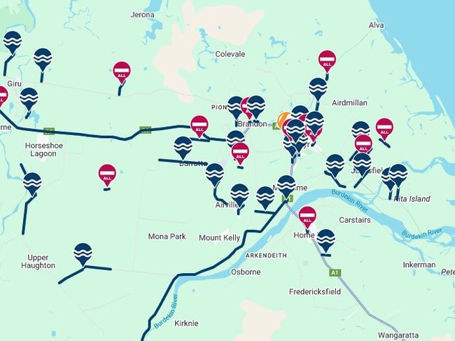 The Burdekin disaster dashboard maps road closures on Friday night, 7.50pm.