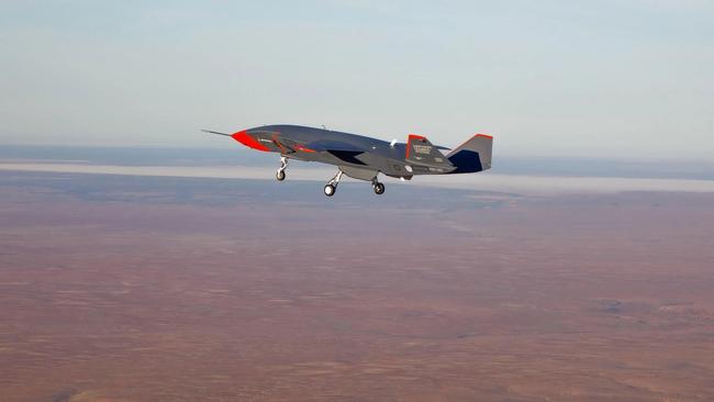 MQ-28A Ghost Bat pictured in flight during flight testing at Woomera, South Australia. Picture: Department of Defence