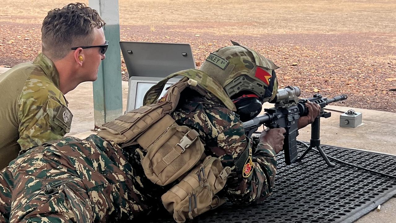 A Timorese soldier in the prone firing position.