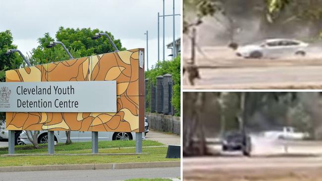 Youths in a convoy of stolen cars were filmed doing burnouts and hooning right outside the Cleveland Youth Detention Centre on October 2.