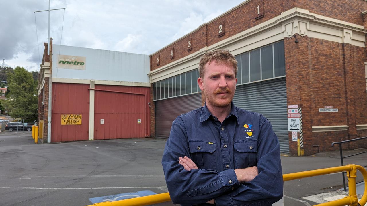 AMWU Tasmania state organiser Jacob Batt outside Metro's Launceston depot, December 9, 2023. Picture: Alex Treacy