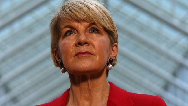 Julie Bishop speaking at a doorstop at Parliament House in Canberra. Picture: Kym Smith.