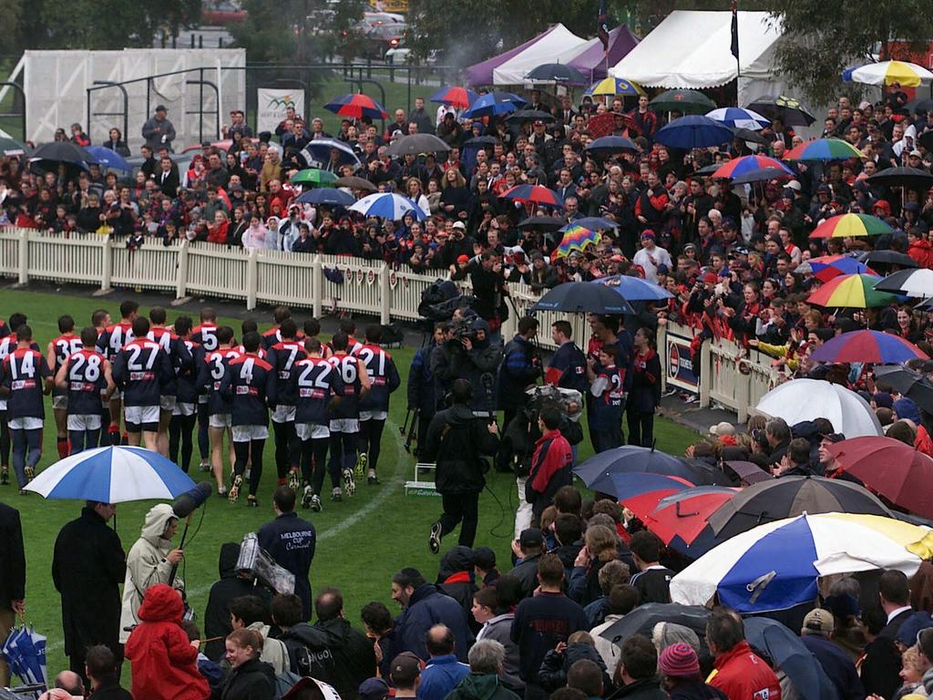 Melbourne fans packed Junction Oval to watch their grand final-bound Demons train. Picture: Colin Murty