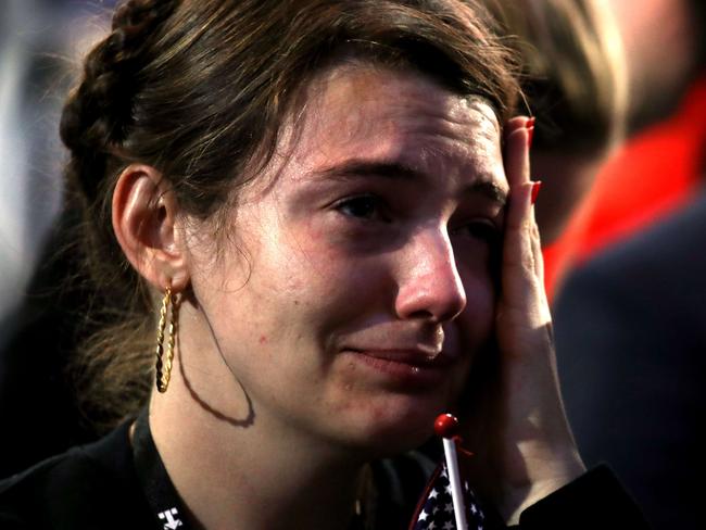 Devastated: A woman reacts to poll numbers. Picture: Win McNamee/Getty Images/AFP