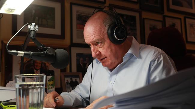 Alan Jones on his last day as a radio broadcaster at 2GB in 2020. Picture: John Feder