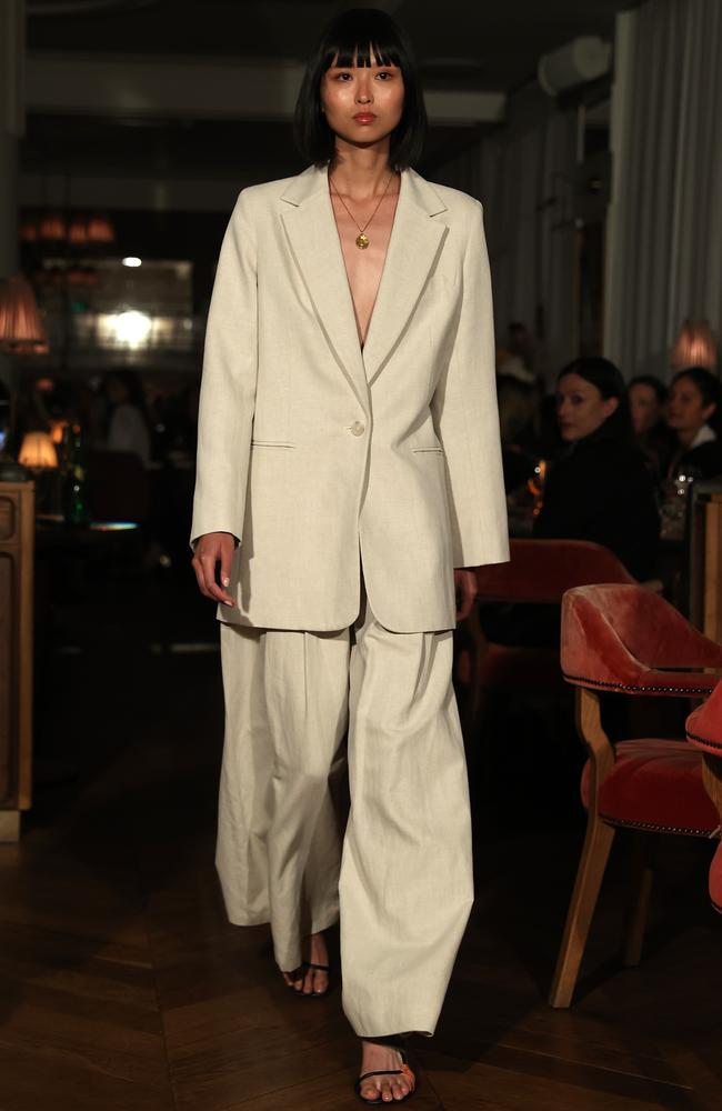 It’s a match for this model, wearing an Anna Quan suit at Franca Brasserie during AAFW. Picture: Getty Images