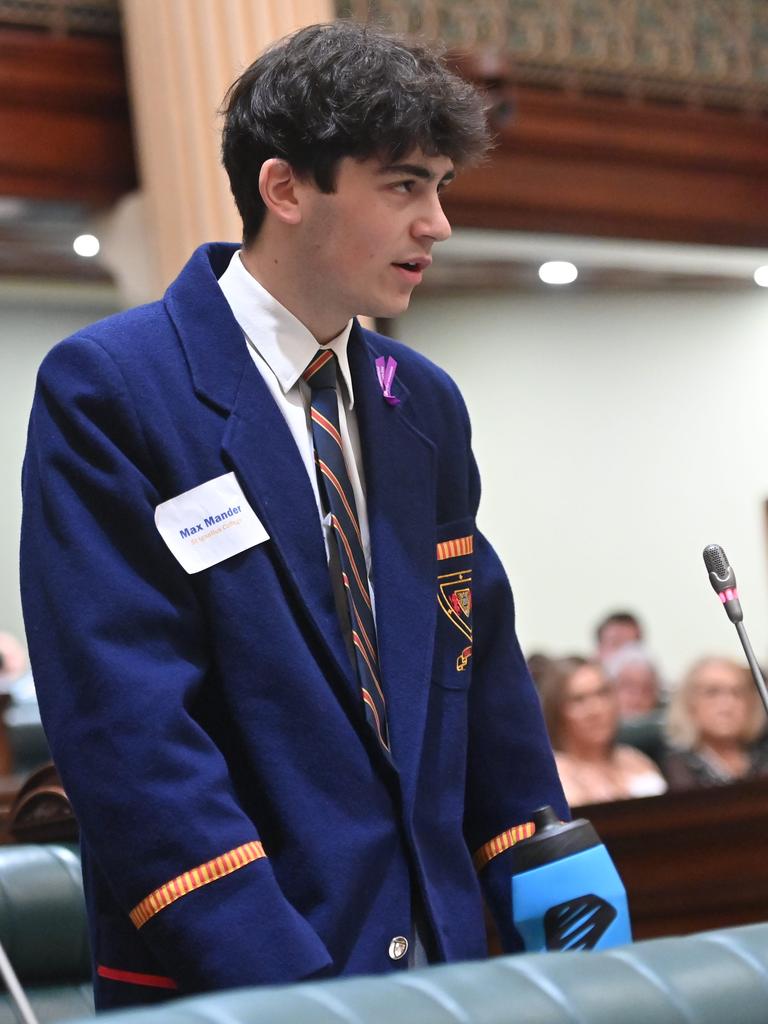 Teen Parliament 2024 scholarship recipient Max Mander. Picture: Keryn Stevens